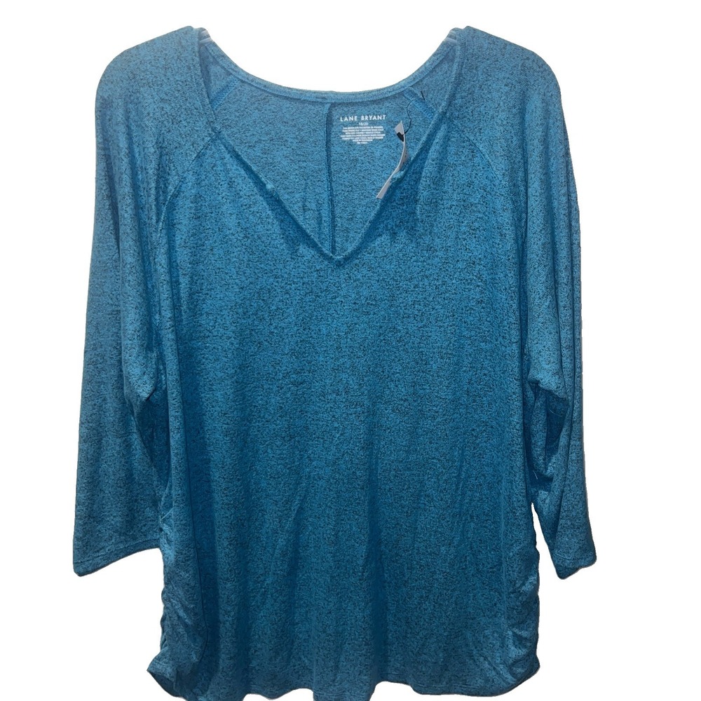Lane Bryant 3/4 Sleeve Heathered Blue Sweater, Ruching Sides 18/20 New W/ Tags